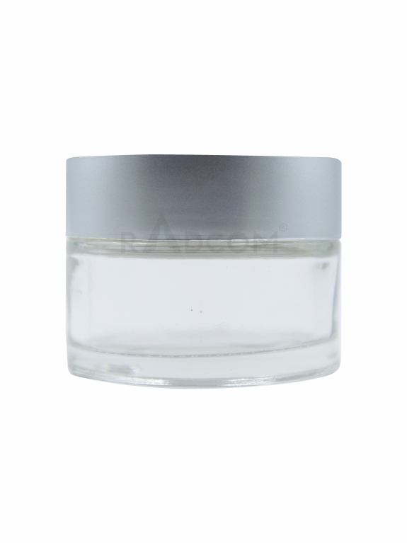 50Gm Glass Jar - Frosted-With Plastic Matt Silver Uv Cap With Inner Lid